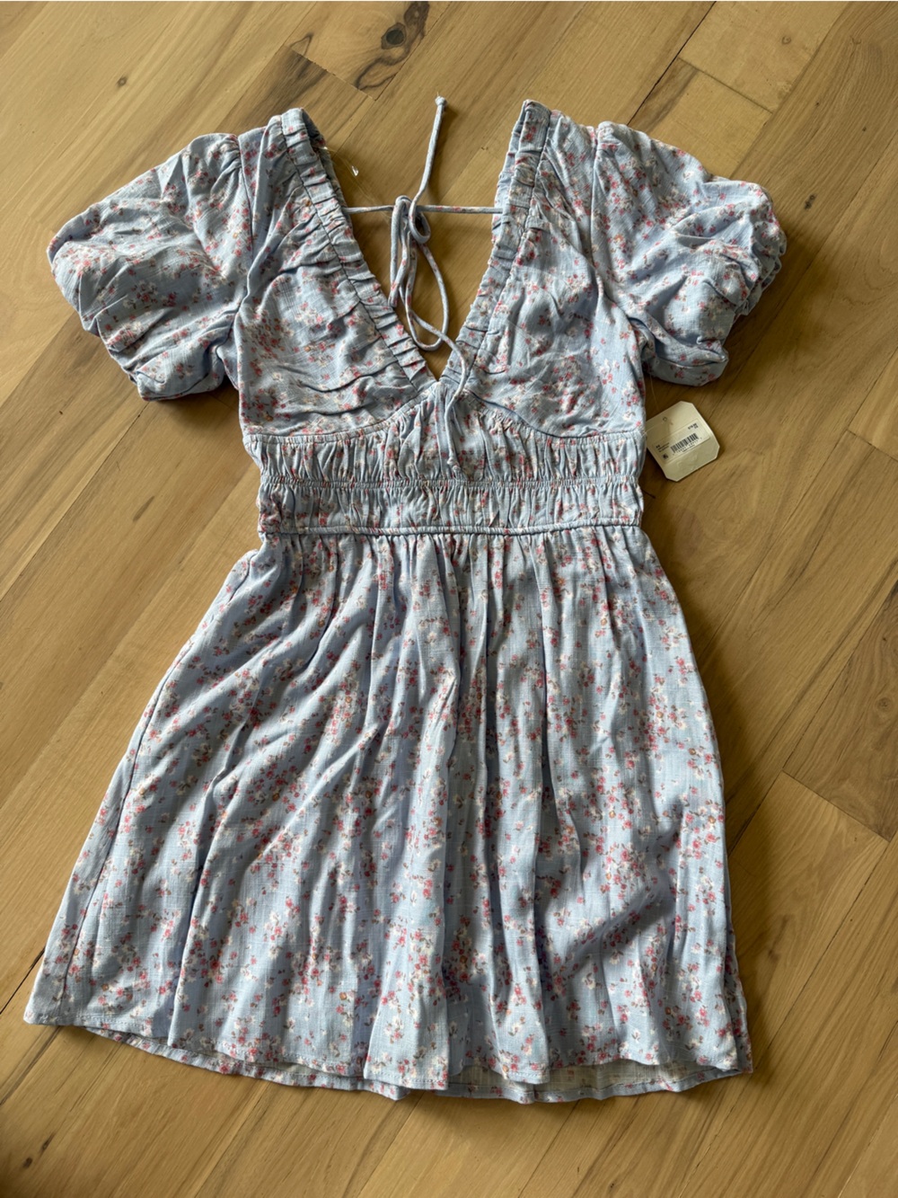 Floral Smocked Waist Midi Dress in Soft Blue and Pink Altar'd State NWT XS